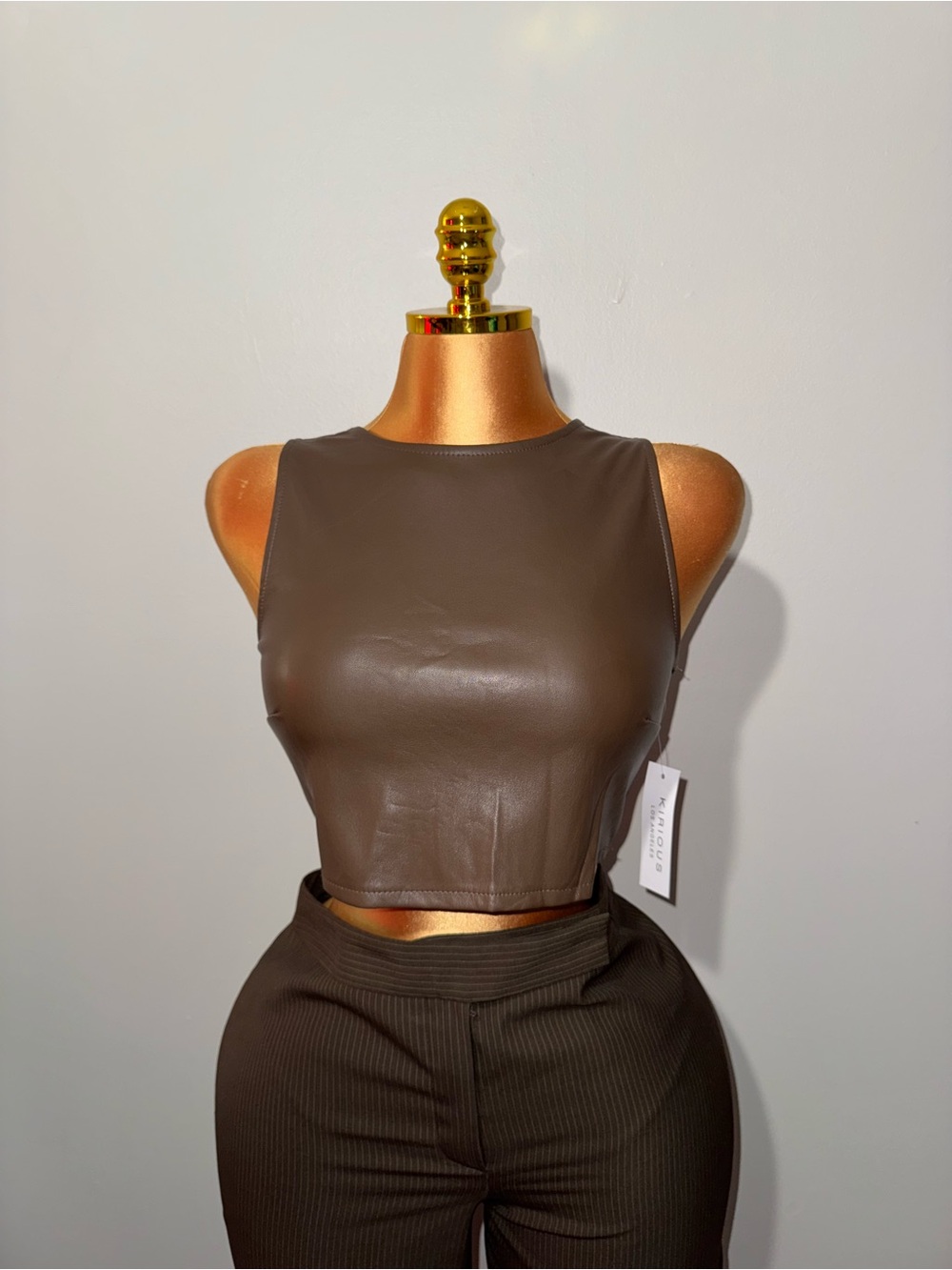 & Other Stories Brown Faux Leather Crop Top